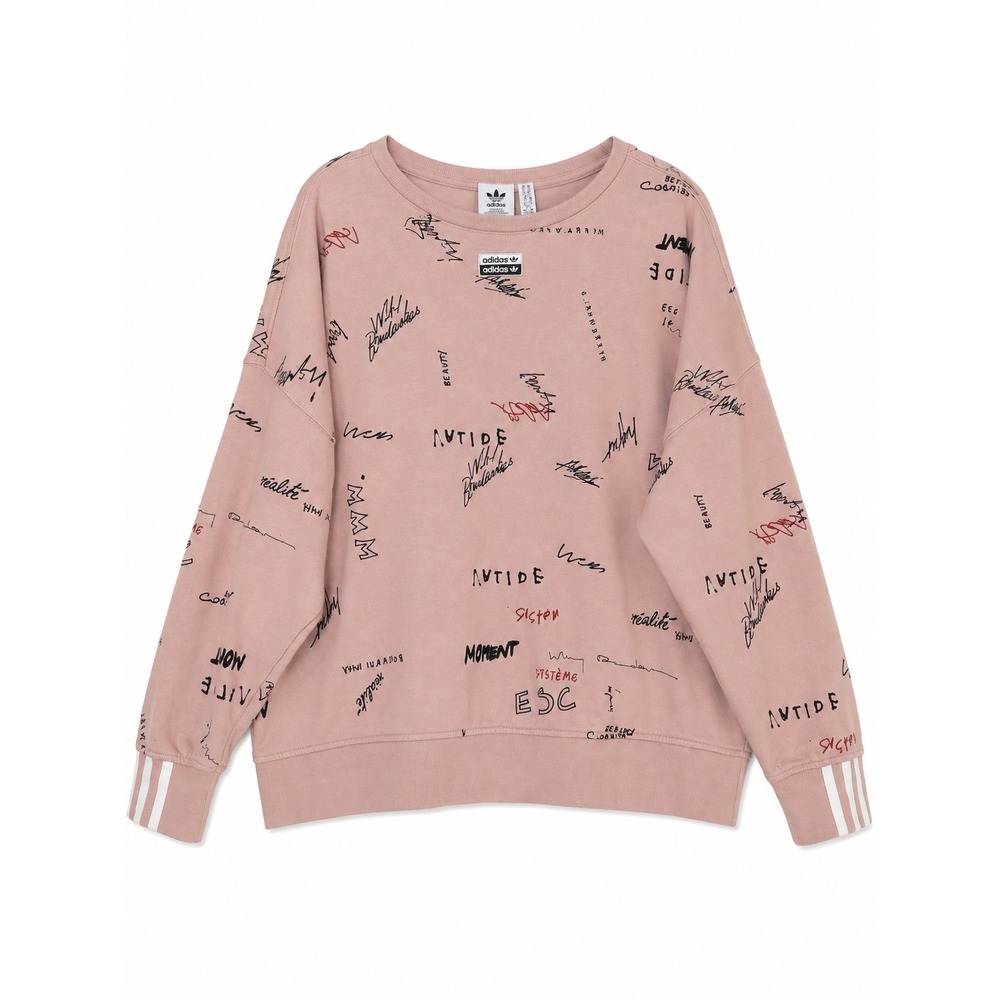 Adidas Originals Women's XL Pink All Over Graphic Print Crewneck Sweatshirt